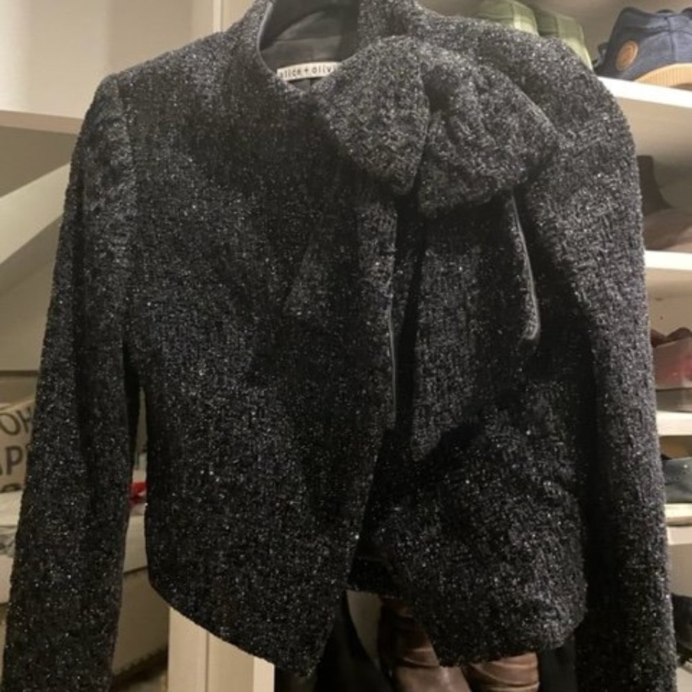Alice and Olivia Black Sparkly Bow Jacket